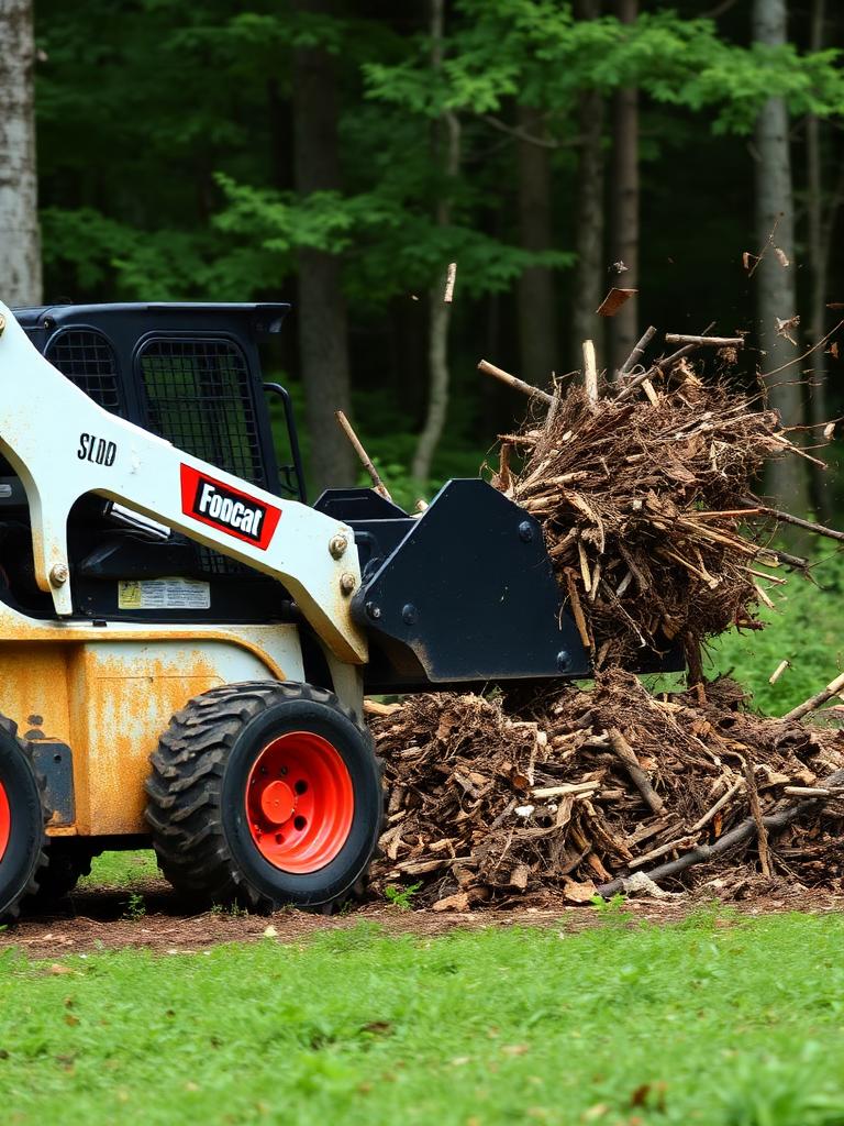 Skid steer clearing debris